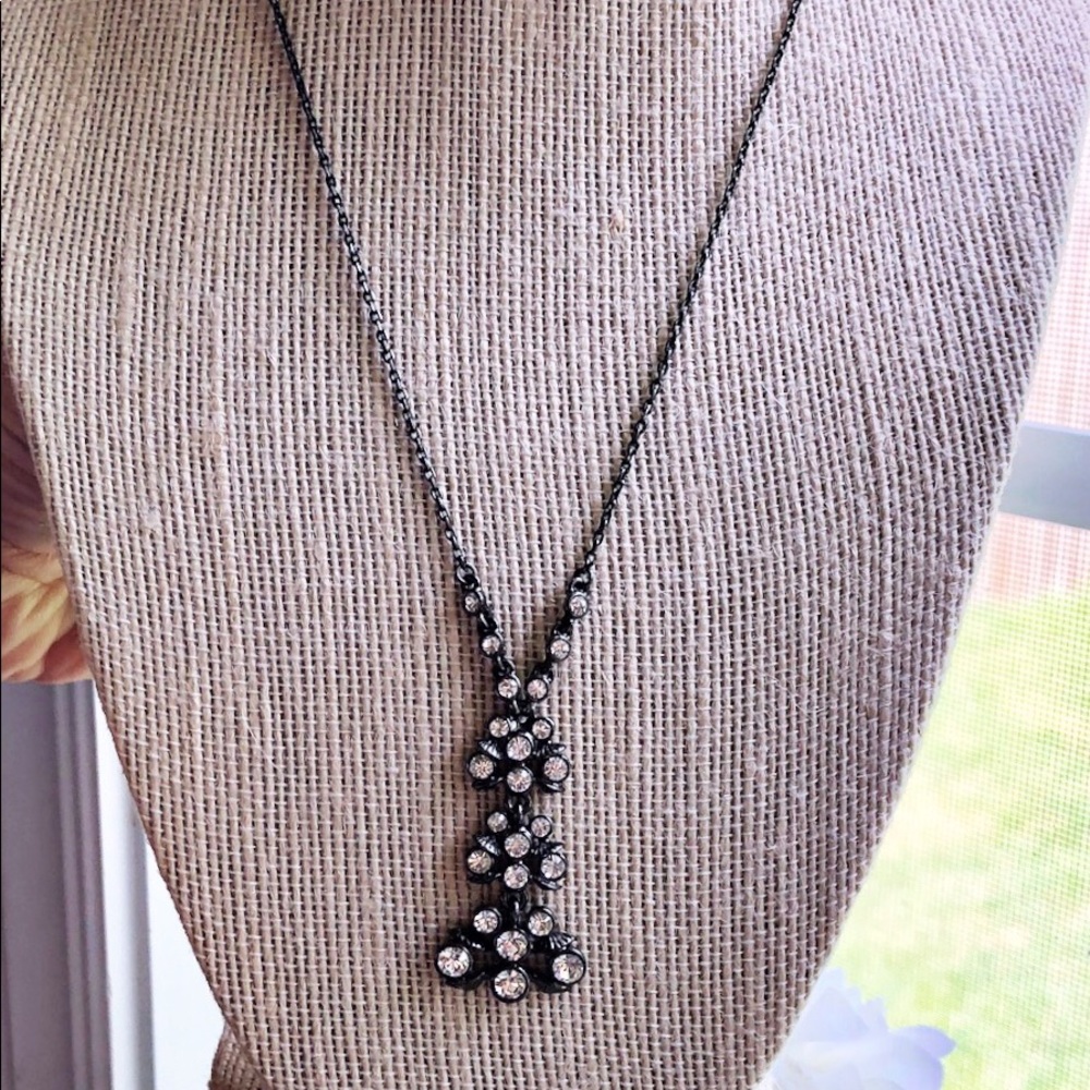 Givenchy Gunmetal “Y” Crystal Necklace